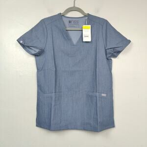Figs Casma Scrub Top Womens XXS Heather Denim Gray‎ V-Neck Pockets NWT 08